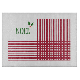 Christmas Noel Holly Plaid Stripe Retro Cutting Board