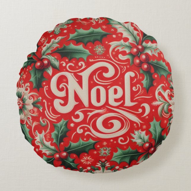 Christmas Noel Red & Green  Round Cushion (Front)