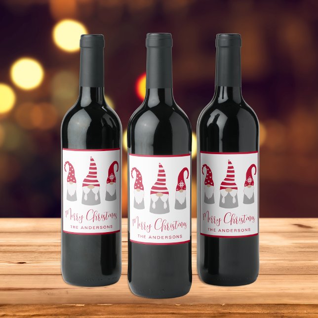 Christmas Nordic Gnomes Holiday Wine Label (Creator Uploaded)