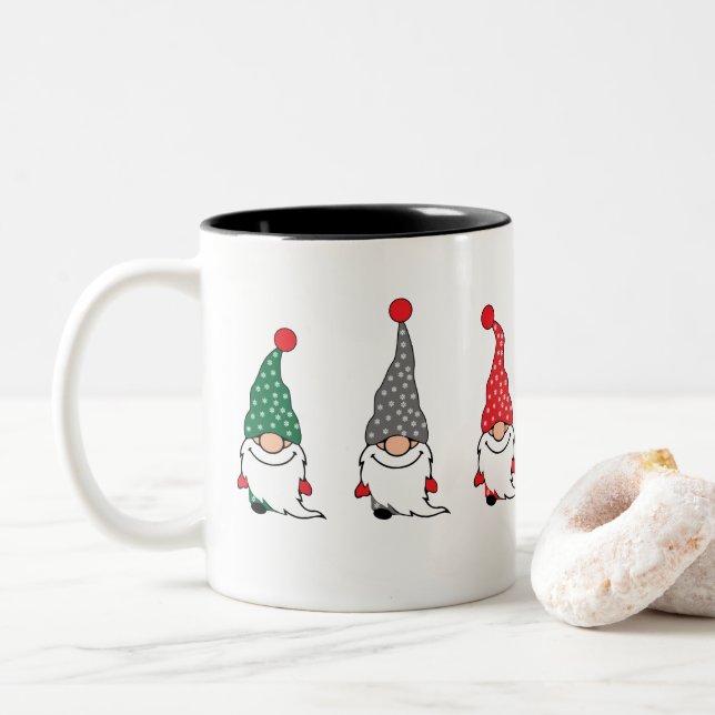 Christmas Nordic Gnomes Red GREEN Grey Coffee Mug (With Donut)