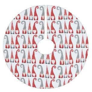 Christmas Nordic Gnomes Red White Grey Pattern Brushed Polyester Tree Skirt