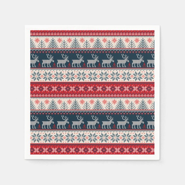 Christmas Nordic Themed Ugly Sweater Pattern Deer Napkin (Front)