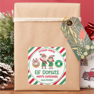 Christmas North Pole Elf Doughnuts Gift Square Sticker