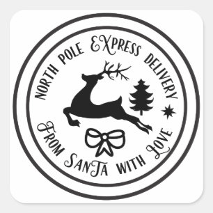 Christmas North Pole Express Delivery Reindeer Square Sticker