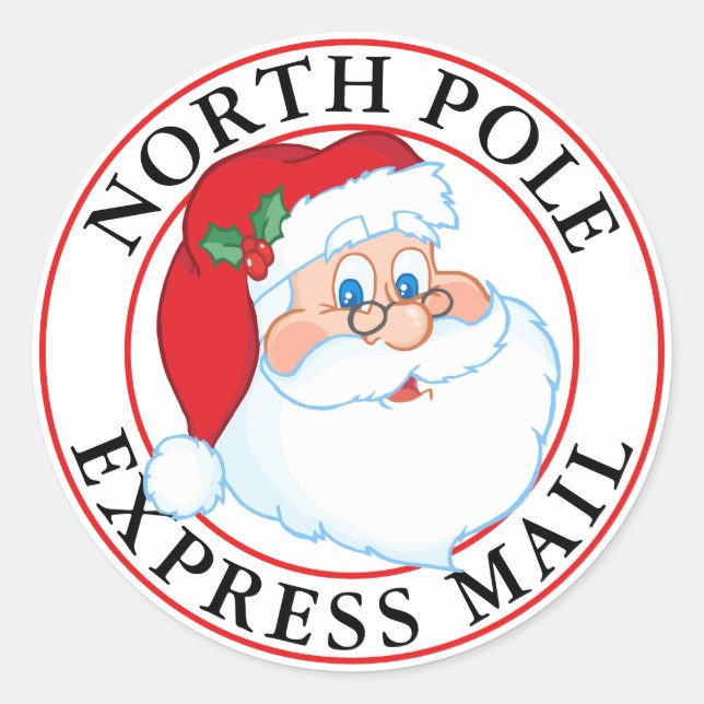 Christmas North Pole Express Mail Santa Classic Round Sticker (Front)
