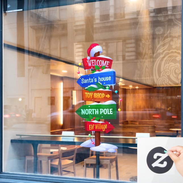 Christmas North Pole Sign Board Window Cling (Cafe Window)