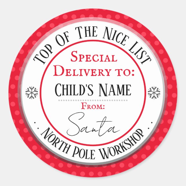 Christmas North Pole Workshop Custom Name Classic Classic Round Sticker (Front)