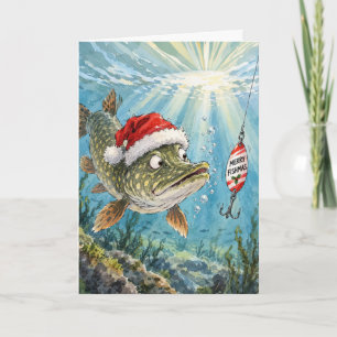 Christmas Northern Pike Fish in Ocean Water Card