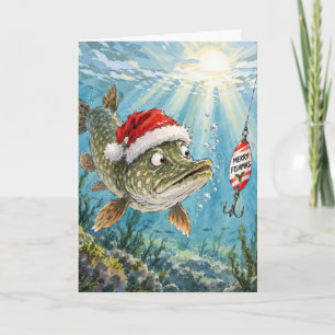 Christmas Northern Pike Fish in Ocean Water Card