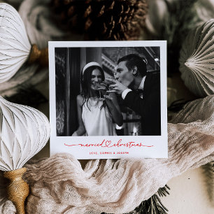 Christmas Nostalgia Red Instant Photo Newlyweds Holiday Card