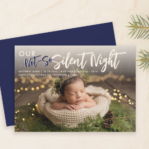 Christmas Not Silent Night Navy Funny Baby Photo Announcement