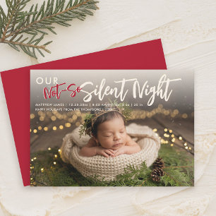 Christmas Not So Silent Night Funny Red Baby Photo Announcement