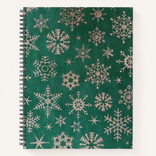 Christmas notebook in green and golden snow