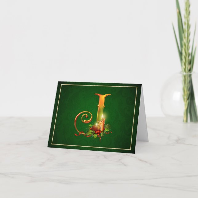 Christmas Notecard glowing lit candles initial J (Front)