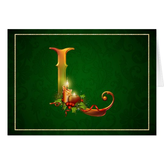 Christmas Notecard glowing lit candles initial L