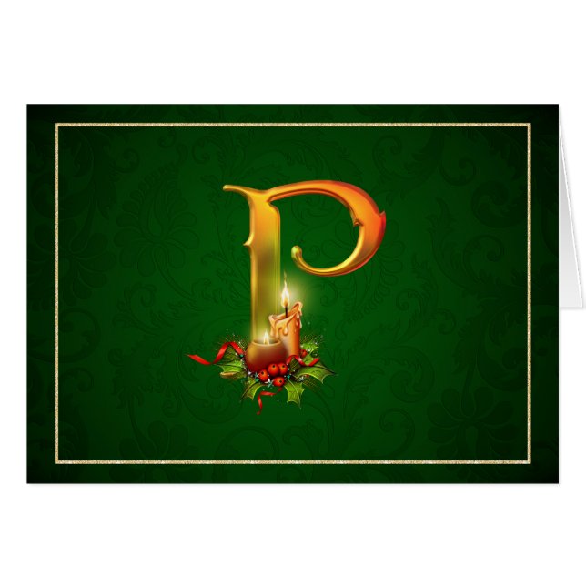 Christmas Notecard glowing lit candles initial P (Front Horizontal)