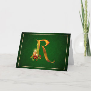 Christmas Notecard glowing lit candles initial R