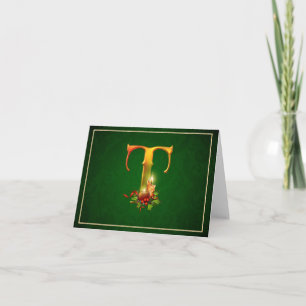 Christmas Notecard glowing lit candles initial T