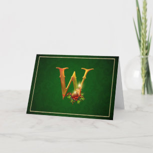 Christmas Notecard glowing lit candles initial W