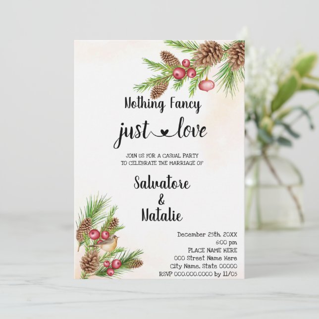Christmas Nothing Fancy just Love Elopement Invitation (Standing Front)