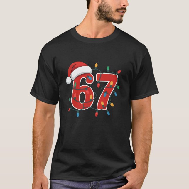 Christmas Number 67 Xmas Lights Santa Sixty Seven T-Shirt (Front)