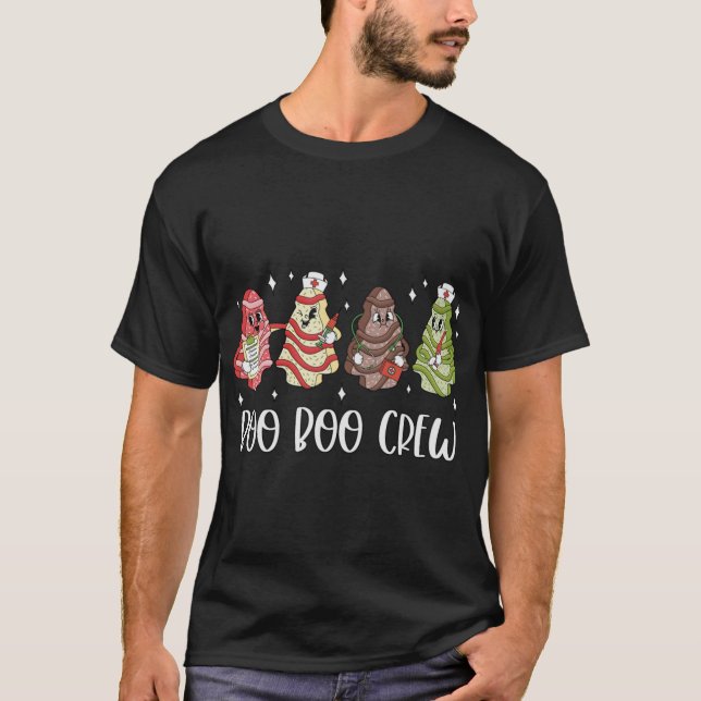 Christmas Nurse Boo Boo Crew Tree Cake Xmas Nursin T-Shirt (Front)