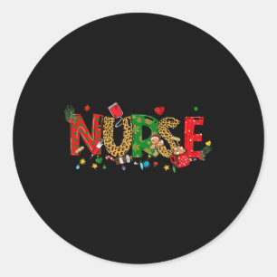 Christmas Nurse Coquette Bow Stethoscope Er Rn Icu Classic Round Sticker