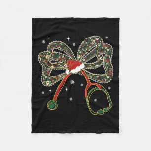 Christmas Nurse Coquette Bow Stethoscope Xmas Sant Fleece Blanket