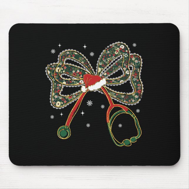Christmas Nurse Coquette Bow Stethoscope Xmas Sant Mouse Pad (Front)