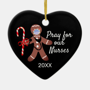 Christmas Nurse Covid Face Mask Gingerbread Man Ceramic Ornament
