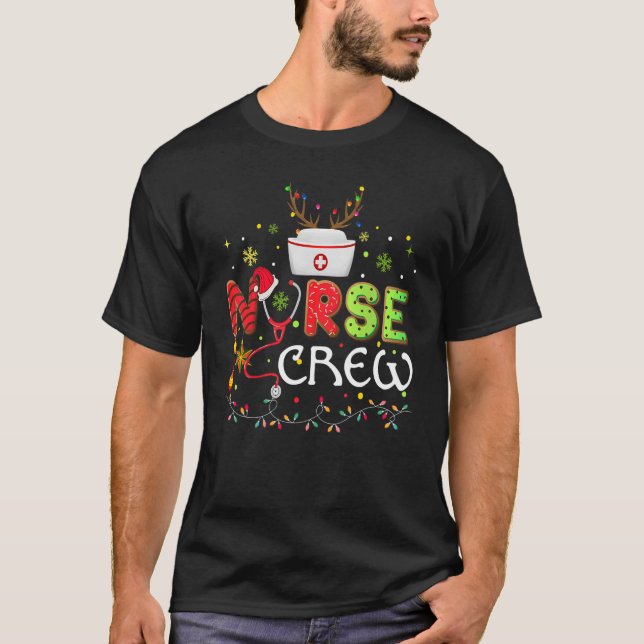 Christmas Nurse Crew   Reindeer Nursing Xmas Party T-Shirt (Front)