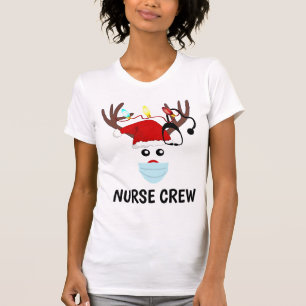 Christmas Nurse Crew Reindeer Wearing Face Mask T-Shirt