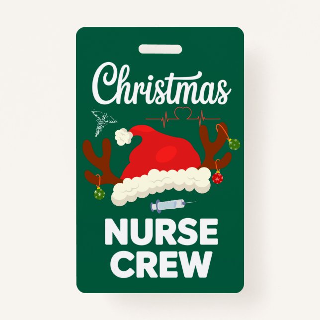 Christmas Nurse Crew Santa Hat Xmas ID Badge (Front)