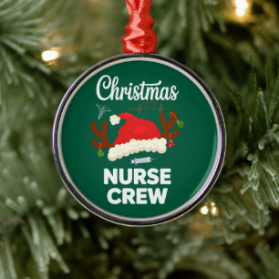 Christmas Nurse Crew Santa Hat Xmas Metal Ornament