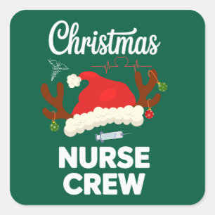 Christmas Nurse Crew Santa Hat Xmas Square Sticker