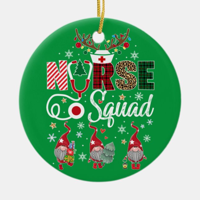 Christmas Nurse Crew Squad Xmas Nursing Pyjamas Ceramic Ornament (Front)