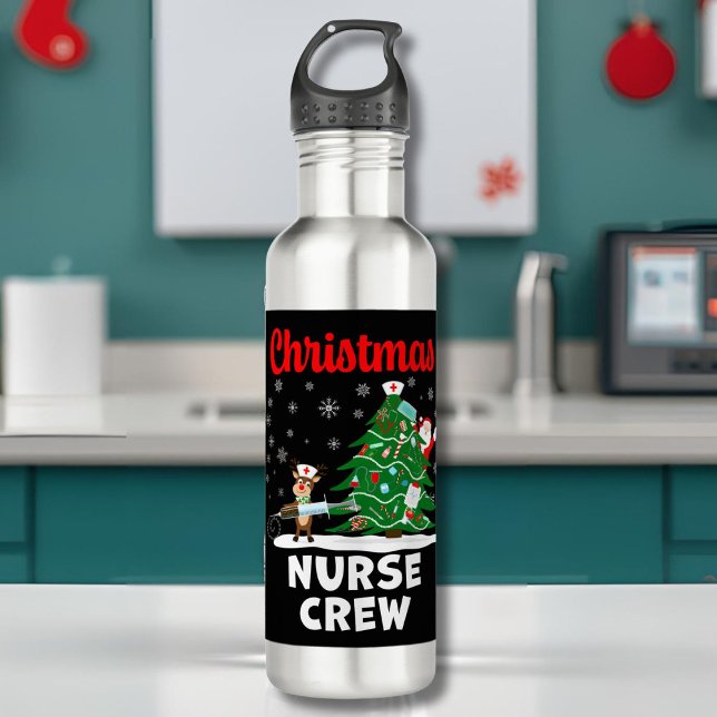 Christmas Nurse Crew with Santa and Reindeer 710 Ml Water Bottle (Creator Uploaded)