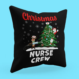 Christmas Nurse Crew with Santa and Reindeer Cushion