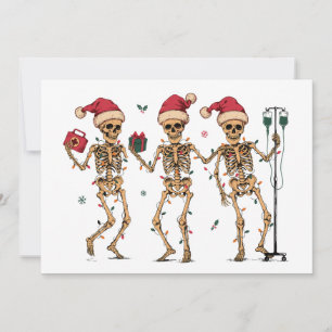 Christmas Nurse Dancing Skeletons Santa Hat Xmas Invitation