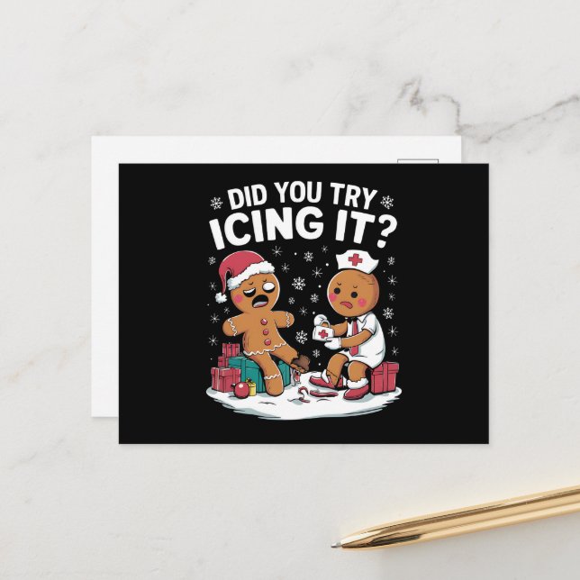 Christmas Nurse Did You Try Icing It Gingerbread  Holiday Postcard (Front/Back In Situ)