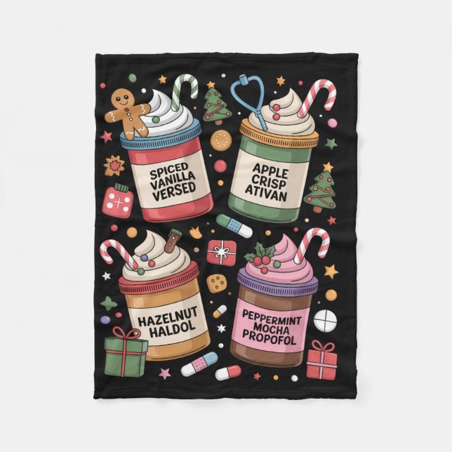 Christmas Nurse Funny Peppermint Mocha Propofol Er Fleece Blanket (Front)