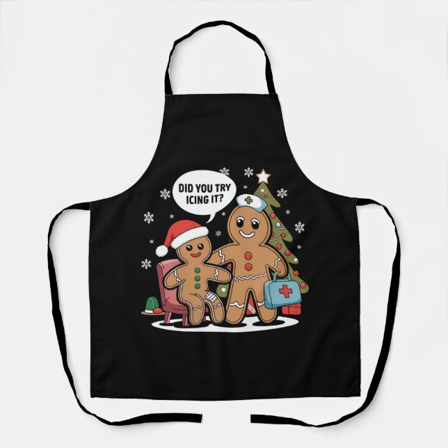 Christmas Nurse Gingerbread Man Did You Try Icing  Apron (Front)