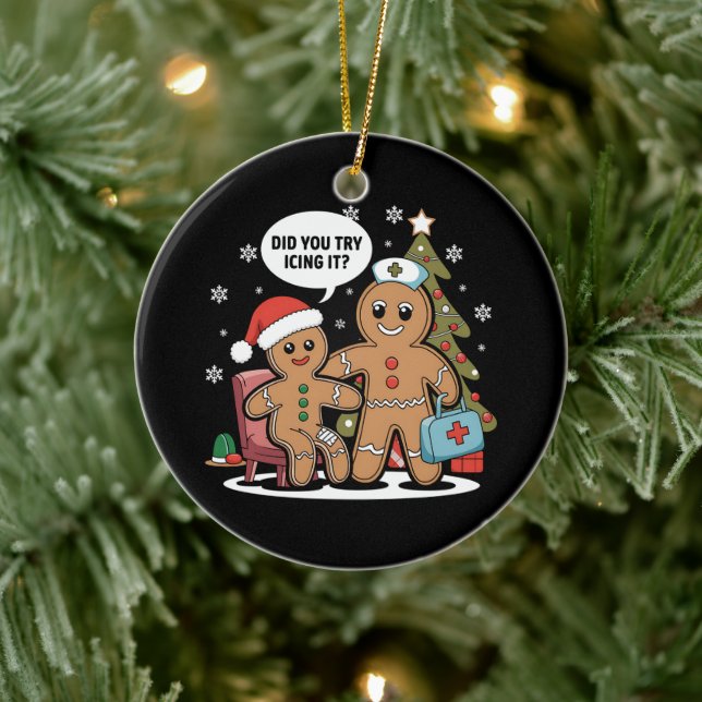 Christmas Nurse Gingerbread Man Did You Try Icing  Ceramic Ornament (Tree)