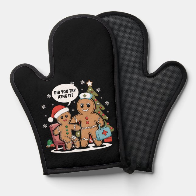 Christmas Nurse Gingerbread Man Did You Try Icing  Oven Mitt (Front/Back)