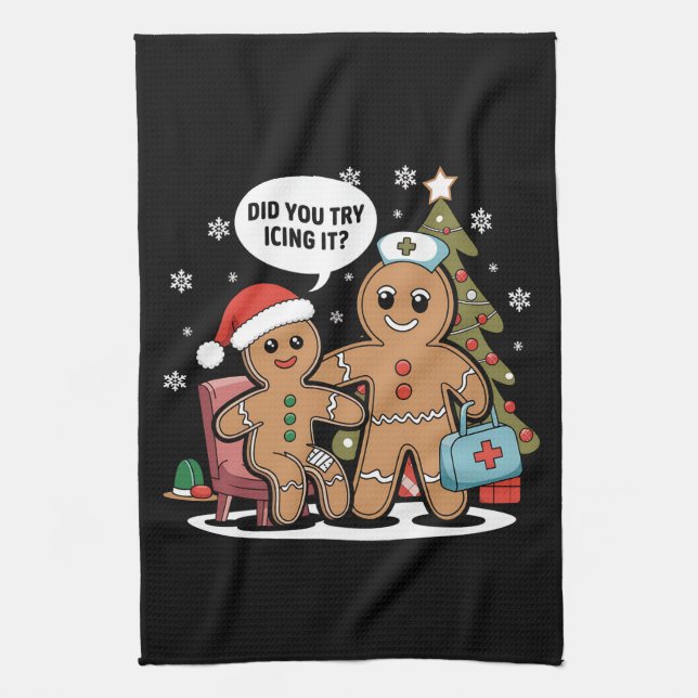 Christmas Nurse Gingerbread Man Did You Try Icing  Tea Towel (Vertical)