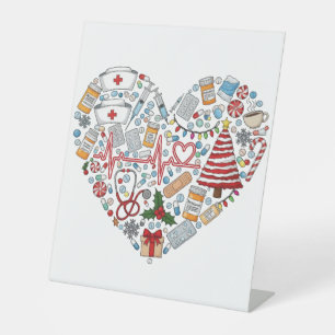 Christmas Nurse Heart Sublimation Design Pedestal Sign