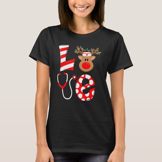 Christmas Nurse Love NICU RN ER Santa Reindeer Nur T-Shirt (Front)