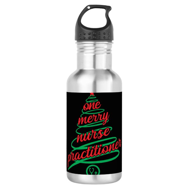 Christmas nurse practitioner, one merry 710 ml water bottle (Front)