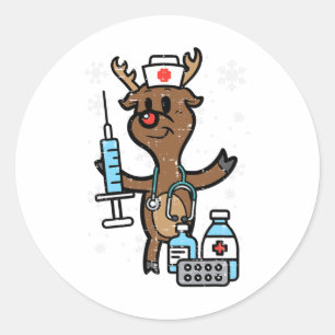 Christmas Nurse Reindeer Fun Xmas Nursing Scrub To Classic Round Sticker