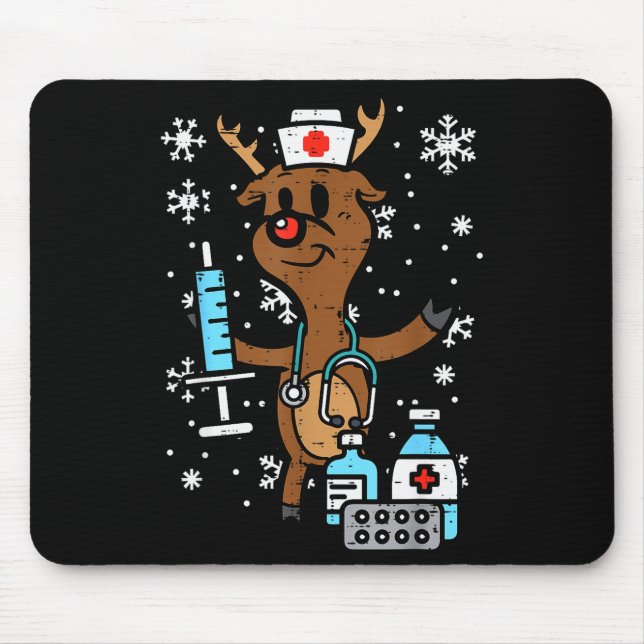 Christmas Nurse Reindeer Funny Xmas Nursing Scrub  Mouse Pad (Front)